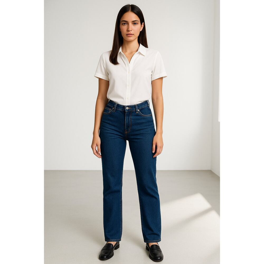 ZARA Jeans Size 8 US Mid Rise Curved Waist Straight Leg Denim 100% Cotton